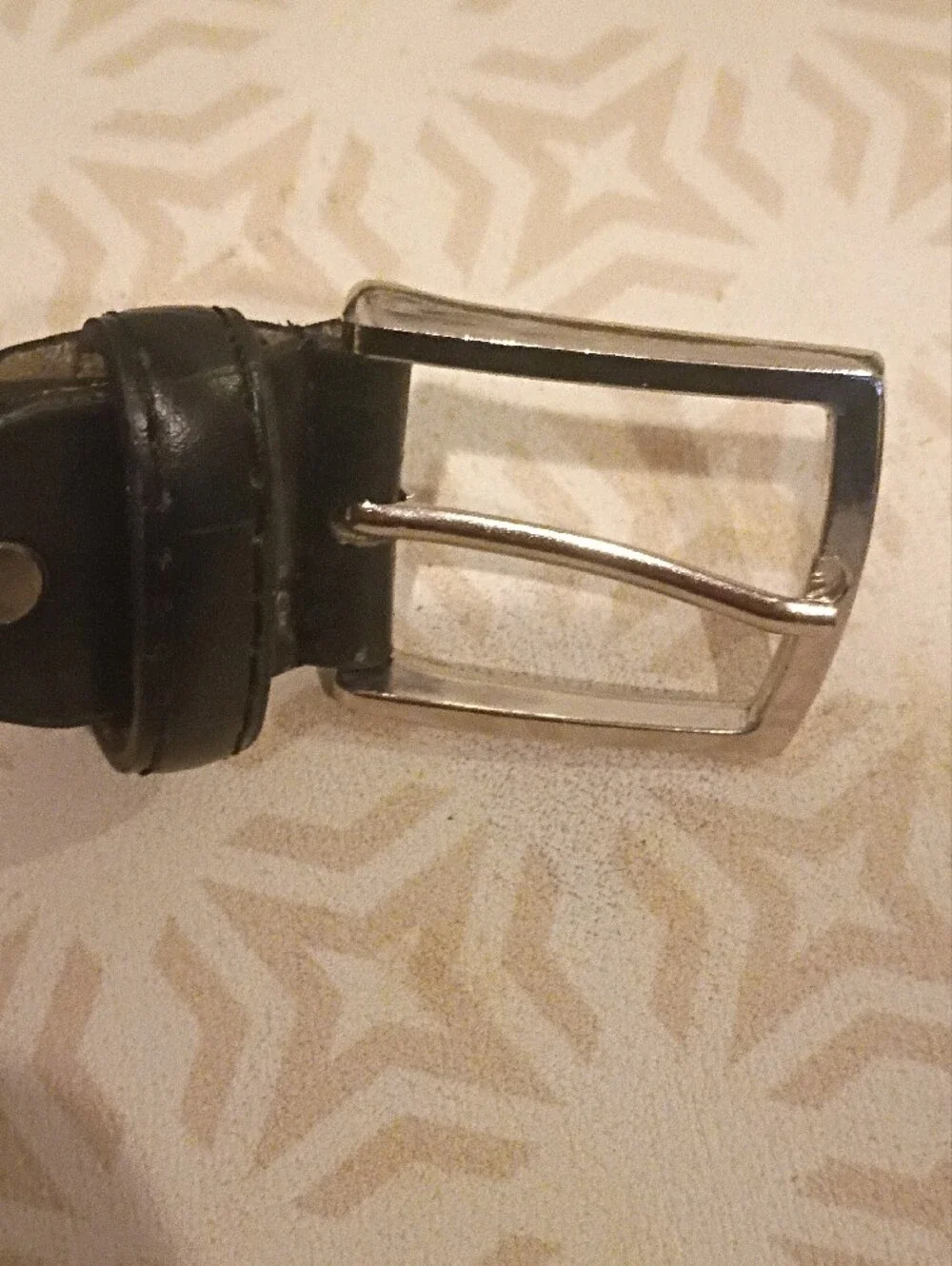 Men's Black Croc Design Leather Reversible Belt with Silver Buckle